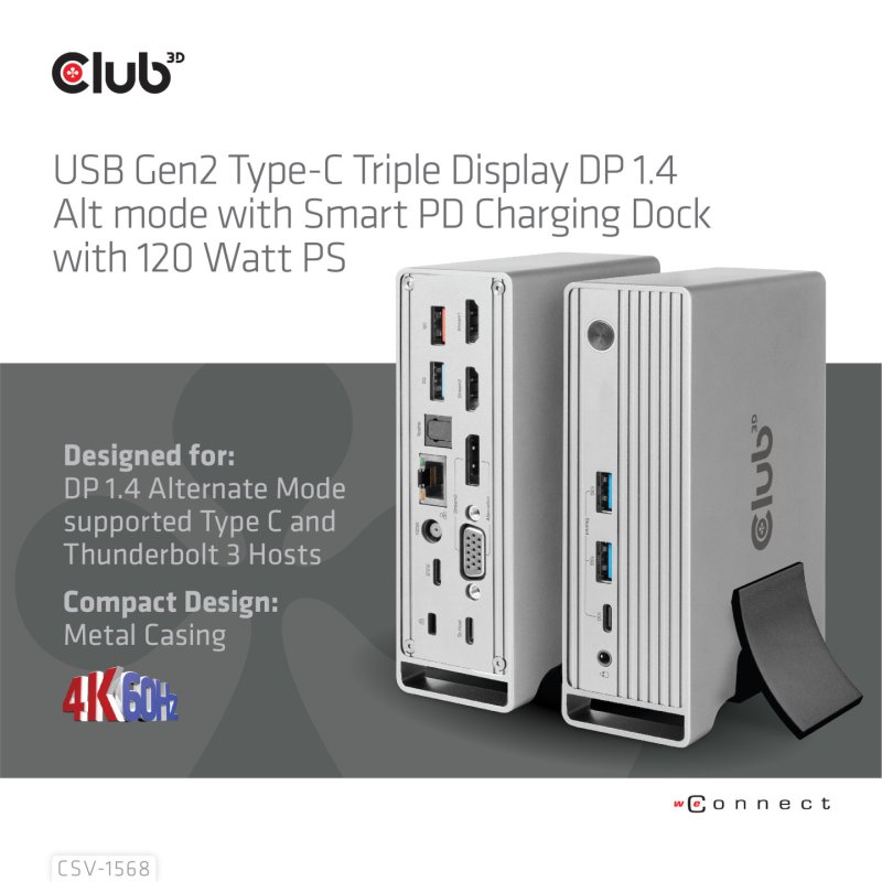 Club3D 4K ChargingDock USB-C -6xUSB3/DP/2xHDMI/VGA/LAN 120W