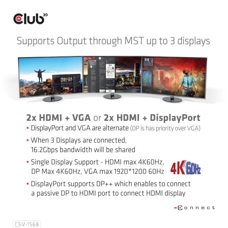Club3D 4K ChargingDock USB-C -6xUSB3/DP/2xHDMI/VGA/LAN 120W