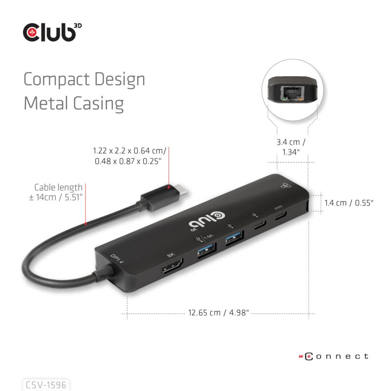 CLUB3D CSV-1596 station d'accueil USB 3.2 Gen 1 (3.1 Gen 1) Type-C Noir