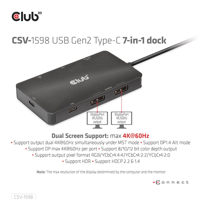 CLUB3D USB Gen2 Type-C to Dual DisplayPort 4k60Hz 7-in-1 HUB