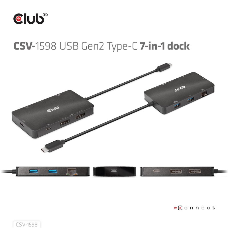CLUB3D USB Gen2 Type-C to Dual DisplayPort 4k60Hz 7-in-1 HUB