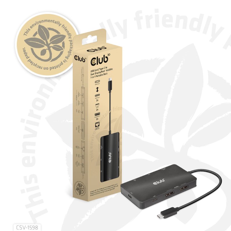 Club3D USB-C 7in1-HUB 2xDP/2xUSB/2xUSB-C/LAN 4K60Hz PD100W