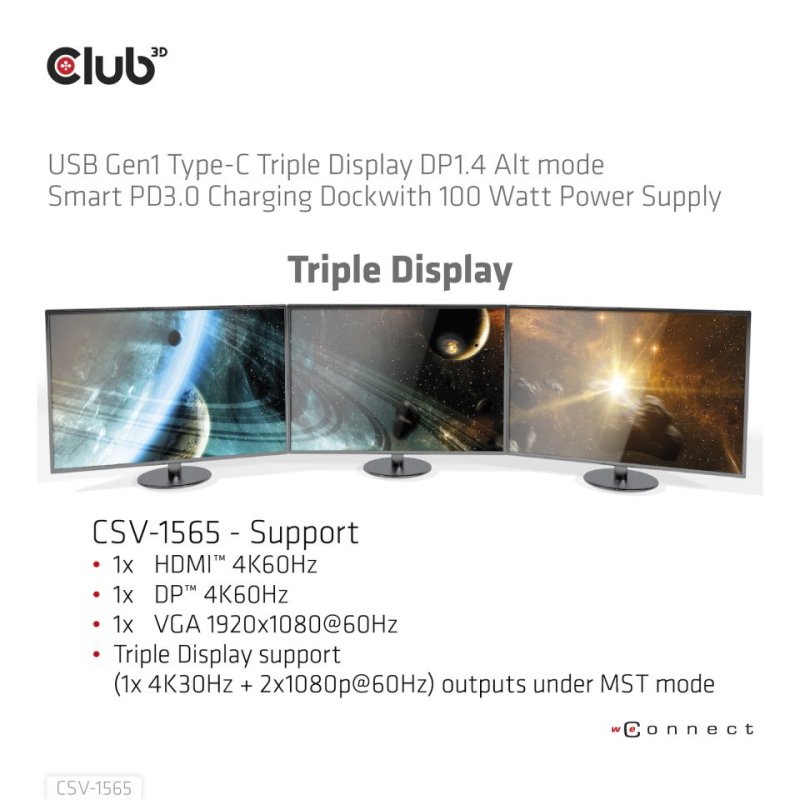 Club3D 4K ChargingDock USB-C -5xUSB3/DP/HDMI/VGA/LAN 100W