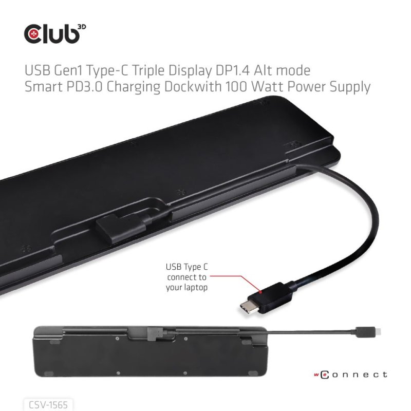 CLUB3D CSV-1565 station d'accueil USB 3.2 Gen 1 (3.1 Gen 1) Type-C Noir