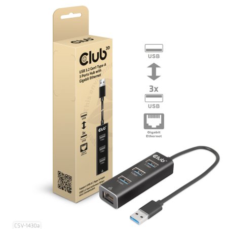 Club3D Adapter USB 3.2 Typ A 3x USB 3.2 Typ A/LAN