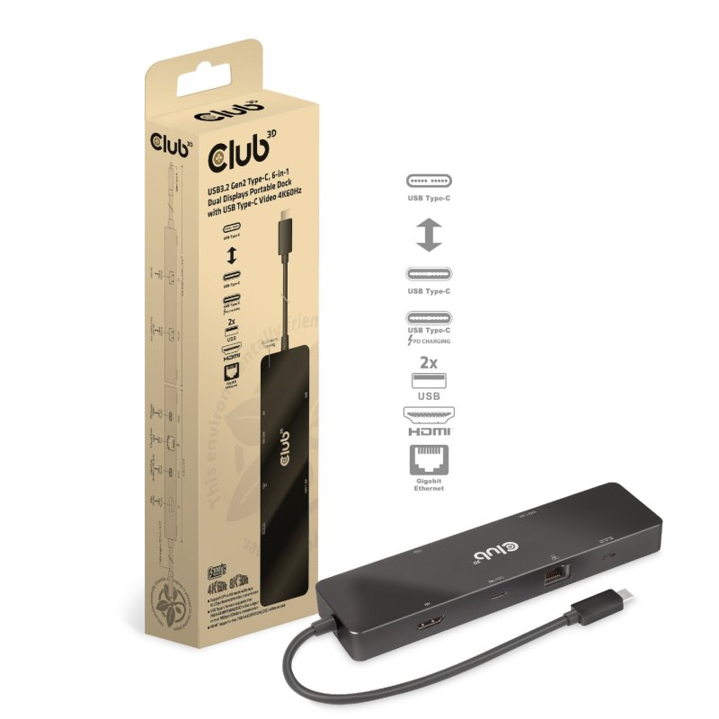 Club3D USB-C 6in1-HUB HDMI/2xUSB-C/2xUSB/LAN 8K30Hz PD100W