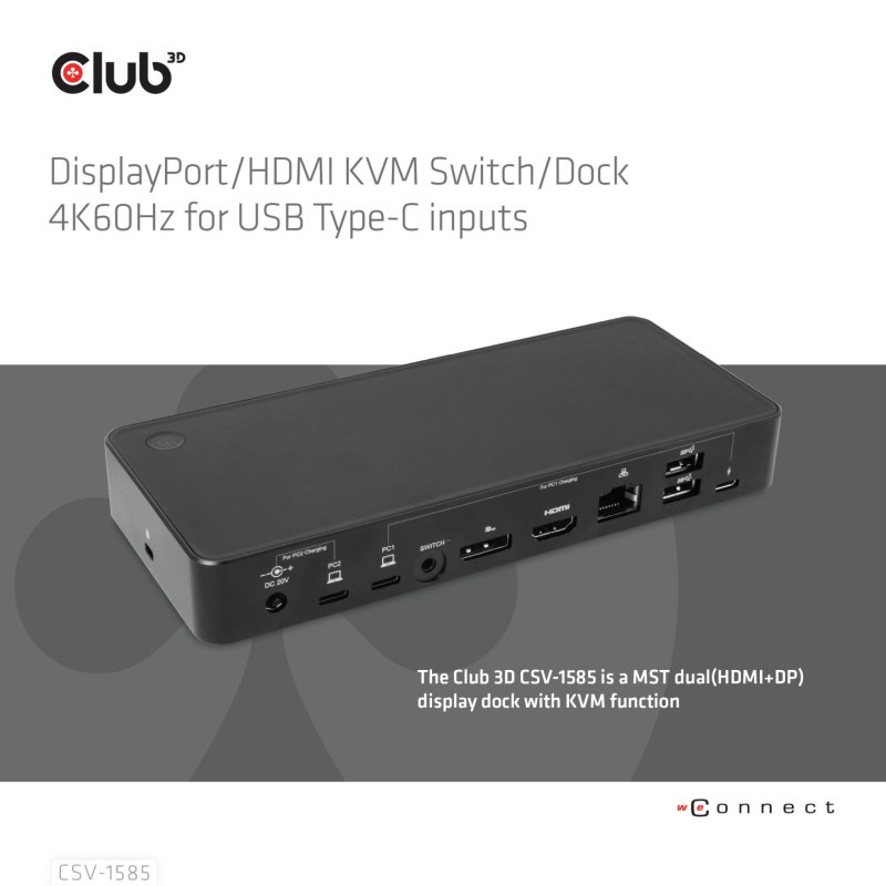 CLUB3D CSV-1585 commutateur écran, clavier et souris Noir