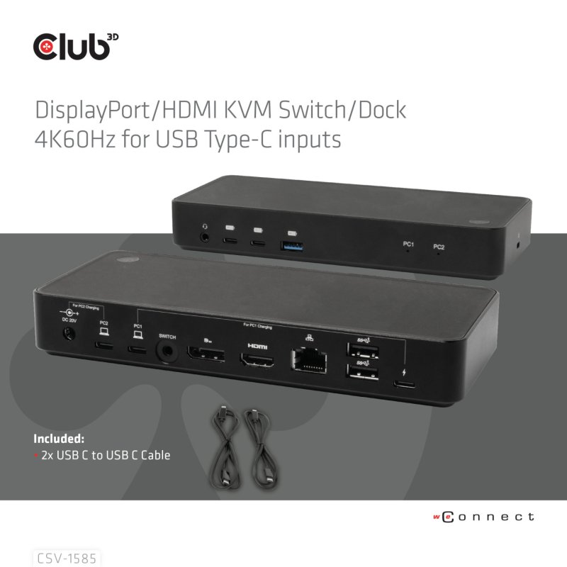 CLUB3D CSV-1585 commutateur écran, clavier et souris Noir