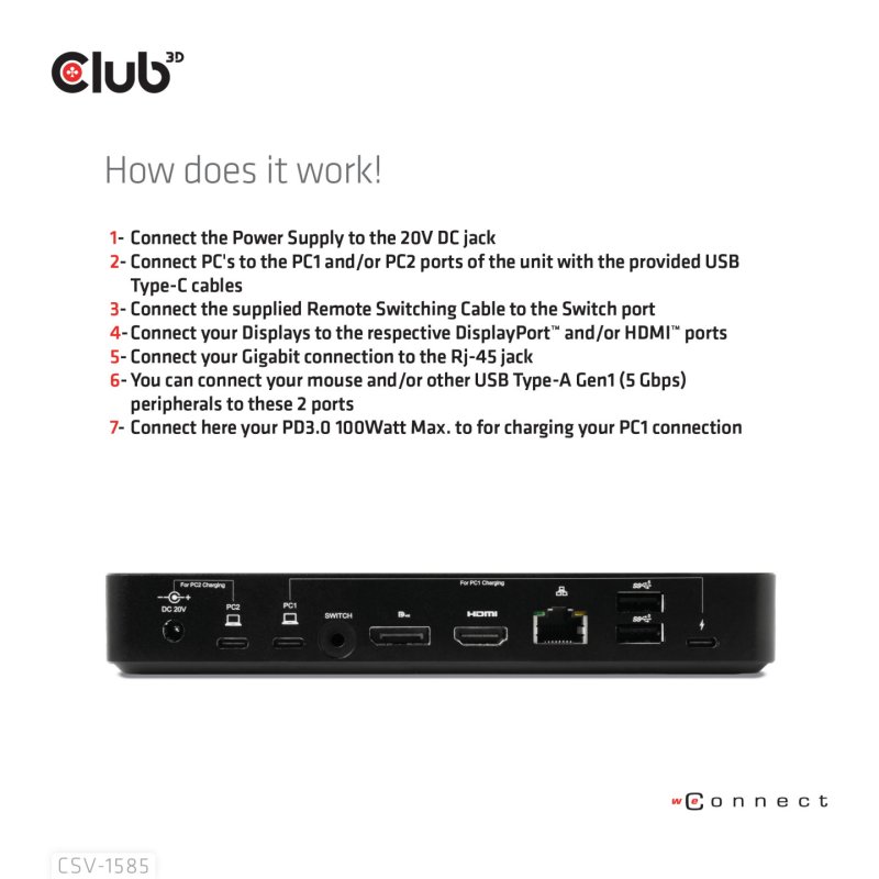CLUB3D CSV-1585 commutateur écran, clavier et souris Noir