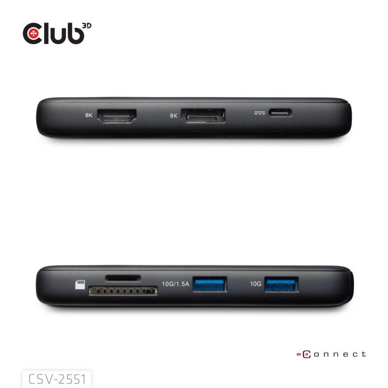 CLUB3D 8-1 Portable Dock USB Type-C 10Gbps to HDMI™ and DisplayPort™ 8K30Hz PD Max.100Watt