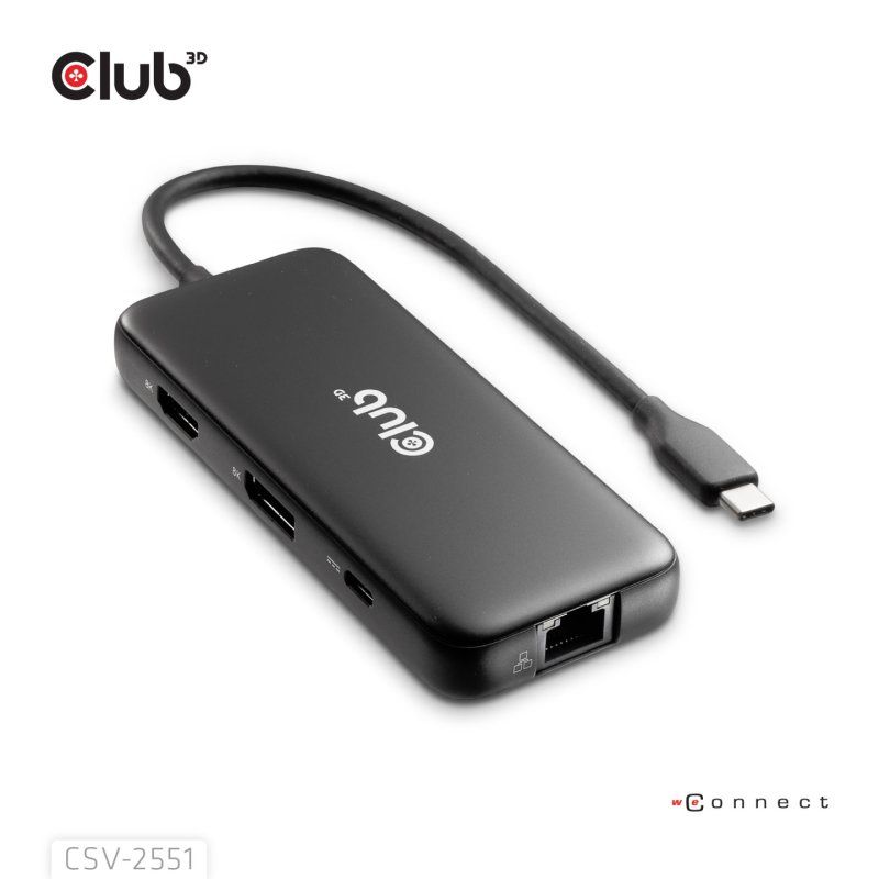 CLUB3D 8-1 Portable Dock USB Type-C 10Gbps to HDMI™ and DisplayPort™ 8K30Hz PD Max.100Watt