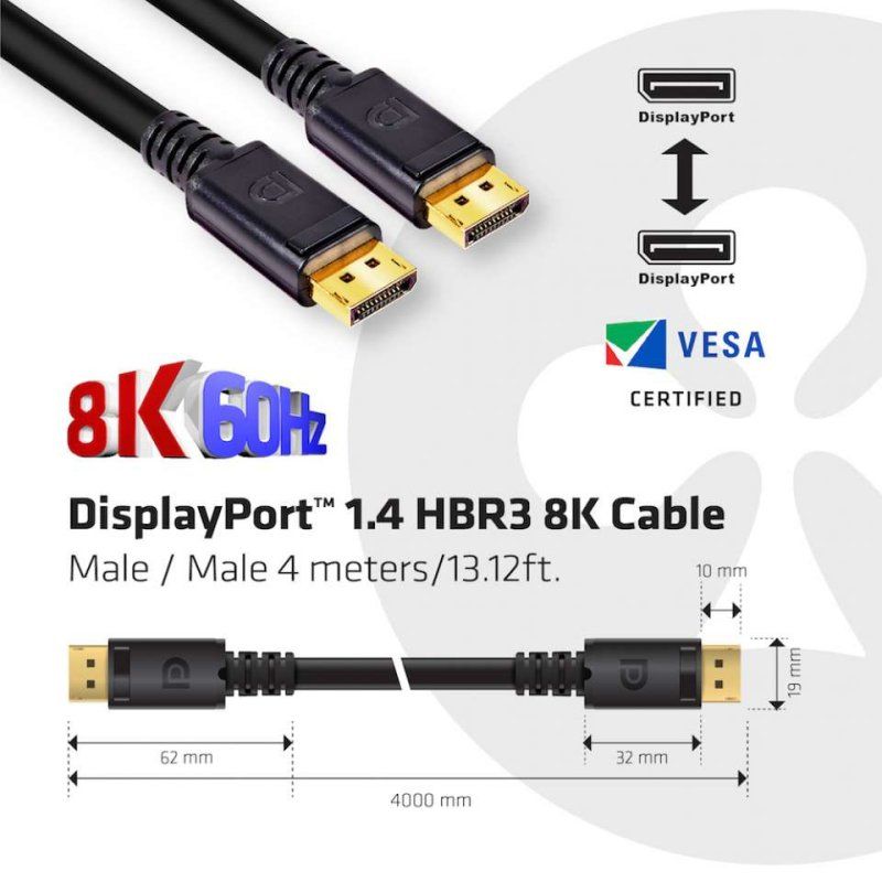 Club3D DisplayPort-Kabel 1.4 HBR3 32.4Gb/s 4m 8K60Hz St/St retail