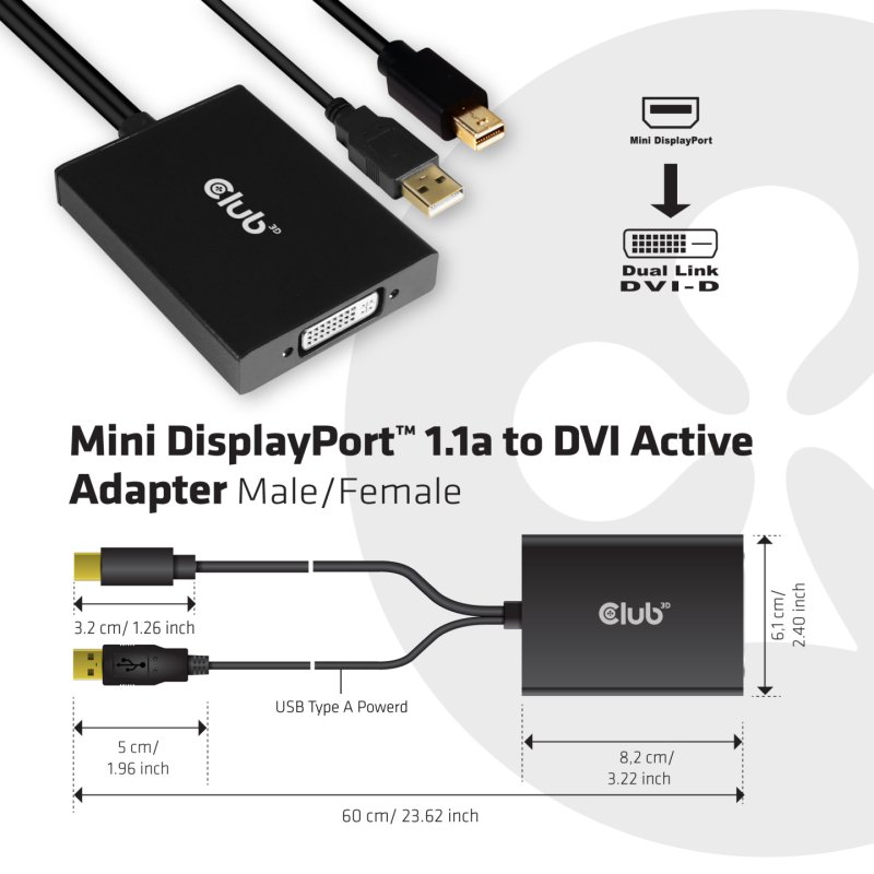 Club3D Adapter MiniDisplayport DVI-D (Active Dual) St/Bu retail