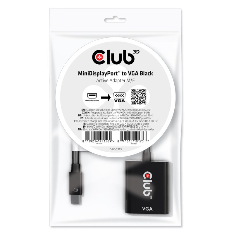 CLUB3D CAC-2113 câble vidéo et adaptateur 0,228 m Mini Displayport VGA Noir