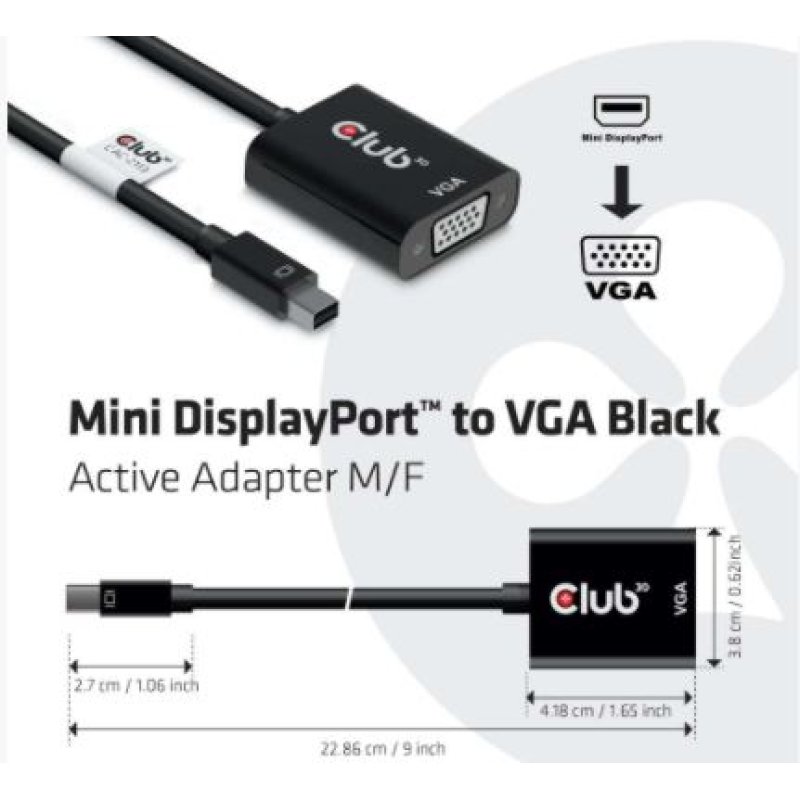 Club3D Adapter MiniDisplayport VGA aktiv St/Bu schwarz Polybeutel