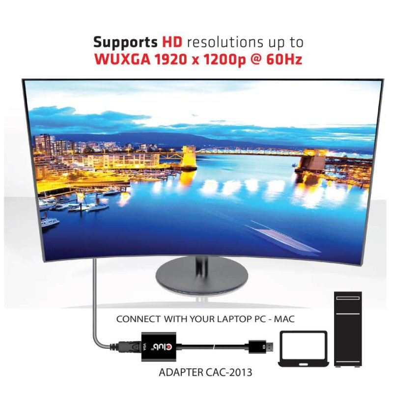 CLUB3D DisplayPort™ to VGA Black Active Adapter M/F