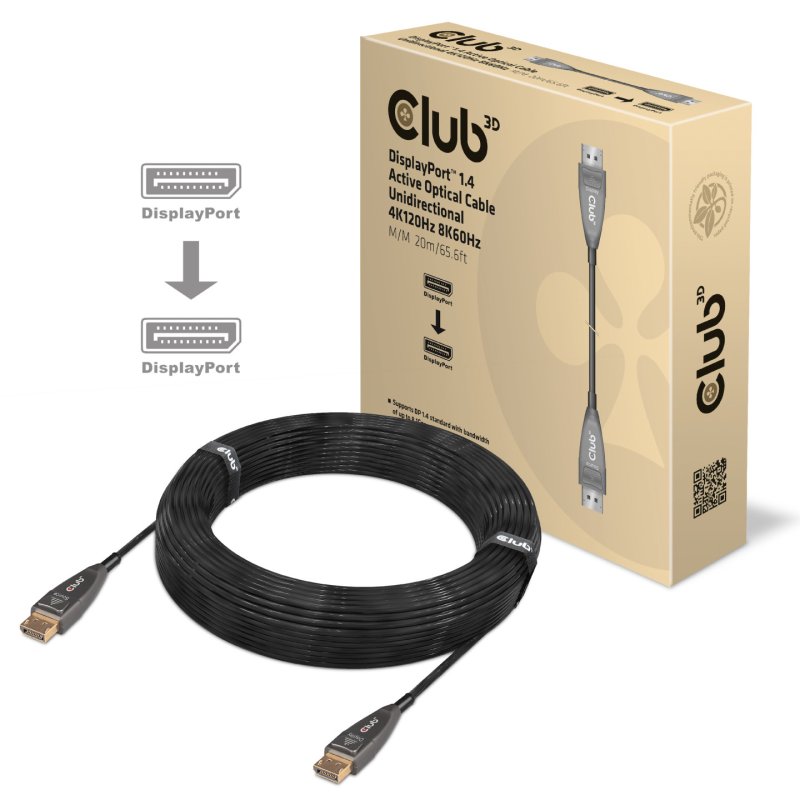 Club3D DisplayPort-Kabel 1.4 aktiv optisch 20m 4K120Hz St/St retail