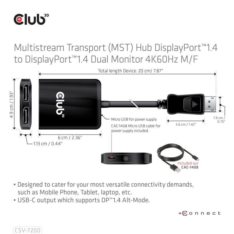 CLUB3D Multi Stream Transport (MST) Hub DisplayPort 2x DisplayPort