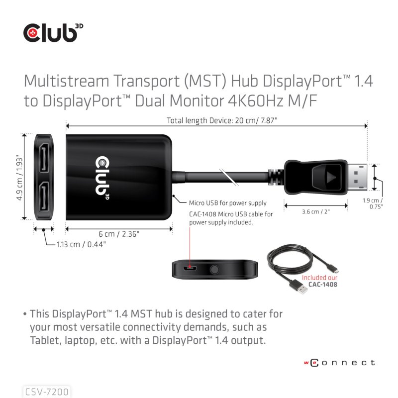 CLUB3D MST hub DisplayPort™ 1.4 to DisplayPort™ HDMI™ 4K60Hz M/F