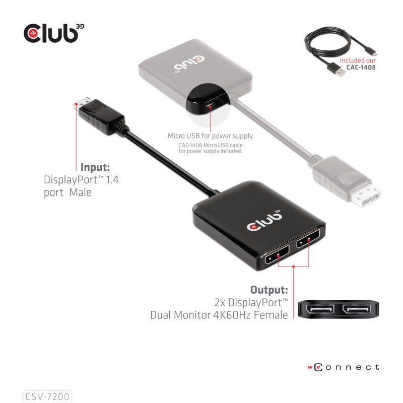 CLUB3D CSV-7220 câble vidéo et adaptateur 1 m DisplayPort HDMI DisplayPort Gris