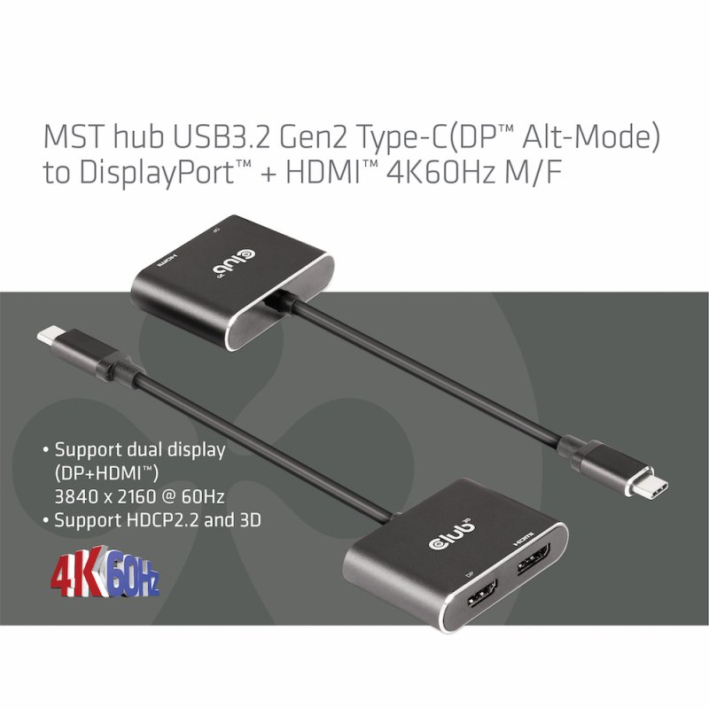 Club3D MST-Hub USB 3.2 Typ C DP/HDMI 4K60Hz St/Bu retail