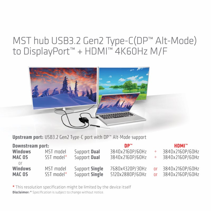 Club3D MST-Hub USB 3.2 Typ C DP/HDMI 4K60Hz St/Bu retail