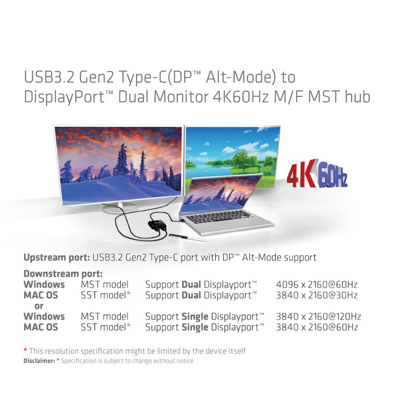 Club3D MST-Hub USB 3.2 Typ C 2x DP 4K60Hz St/Bu
