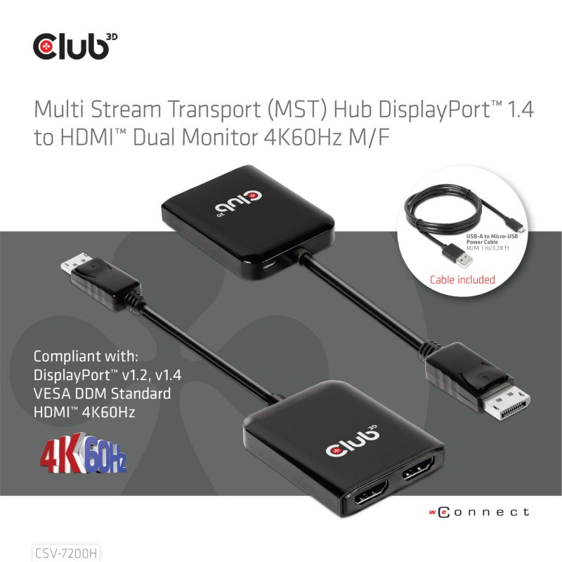 Club3D Multi Streaming Transport Hub 1xDP-2xHDMI Polybeutel