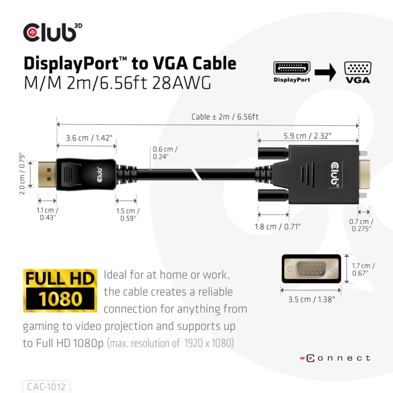 Club3D Kabel DisplayPort VGA St/St 2m retail