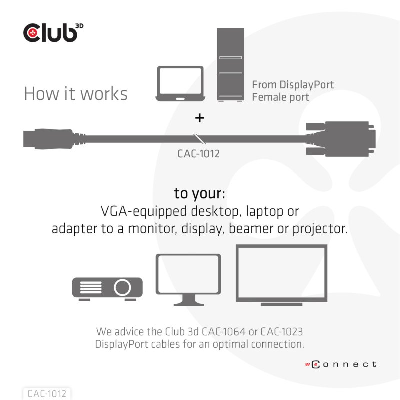 CLUB3D CAC-1012 câble vidéo et adaptateur 2 m DisplayPort VGA (D-Sub) Noir