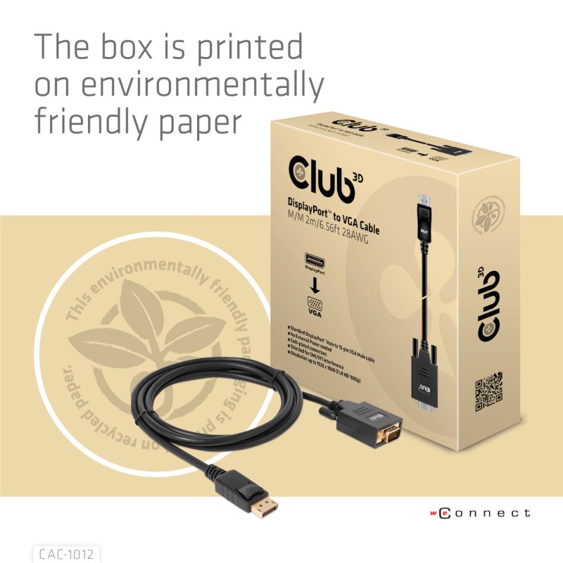 CLUB3D CAC-1012 câble vidéo et adaptateur 2 m DisplayPort VGA (D-Sub) Noir
