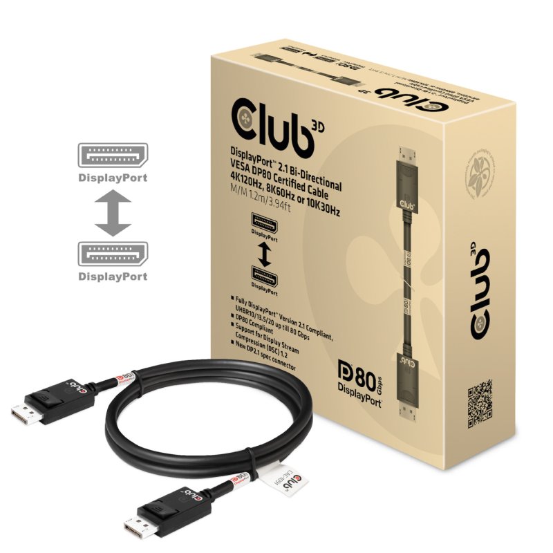 Club3D DP-Kabel 2.1 DP80 zertifiziert 1.2m 10K/8K/4K St/St retail