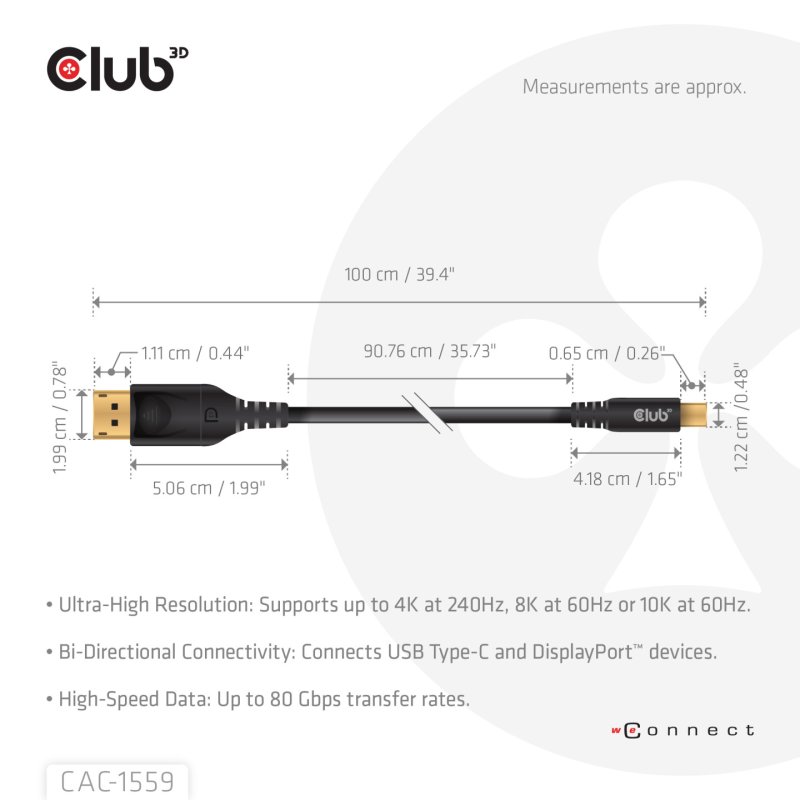 Club3D Kabel USB Typ C - DP 2.1 1m 10K60Hz St/St