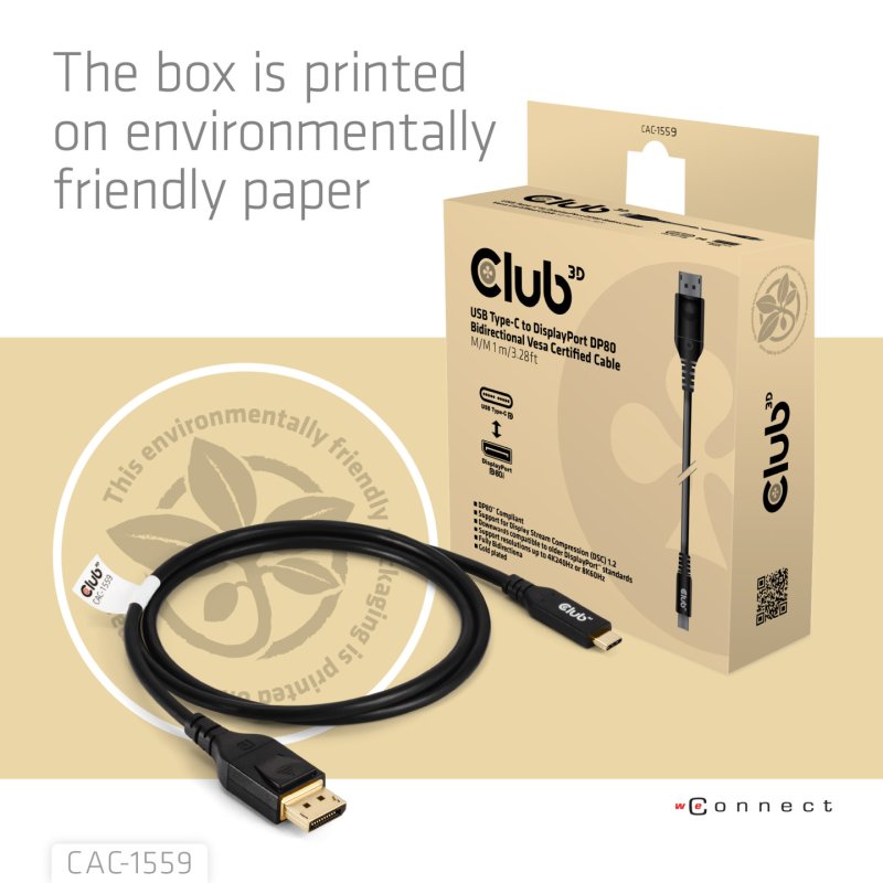 Club3D Kabel USB Typ C - DP 2.1 1m 10K60Hz St/St