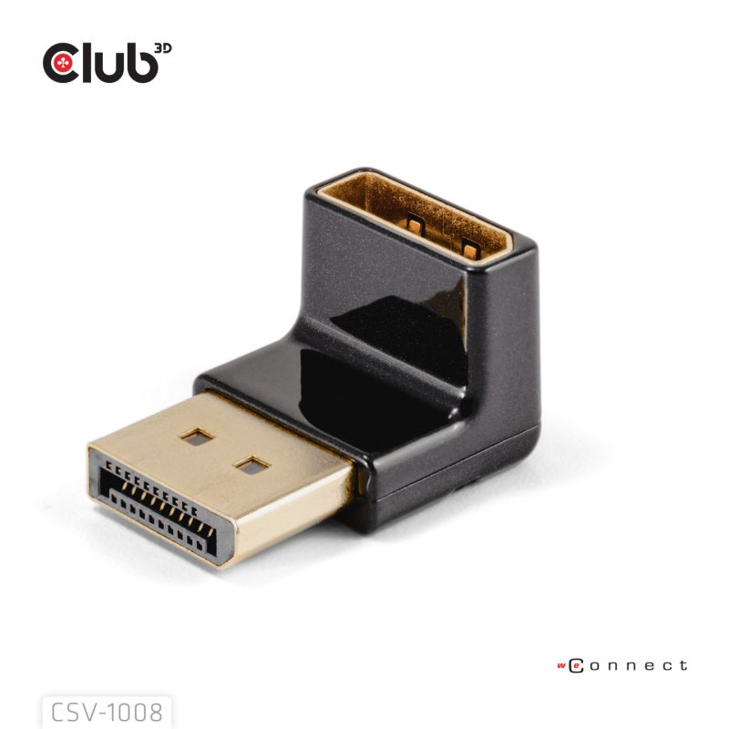 CLUB3D DisplayPort Male to DisplayPort 1.4 Female 90 Degree Angled Adapter 4K120Hz M/F
