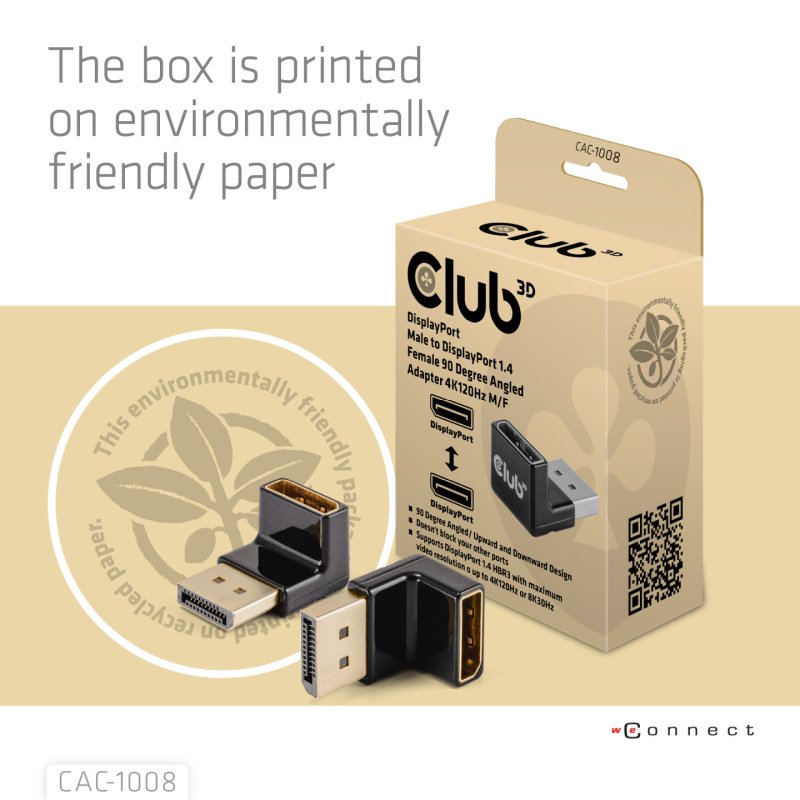 Club3D Adapter DP DP 1.4 90° abgewinkelt 4K@120Hz St/Bu retail
