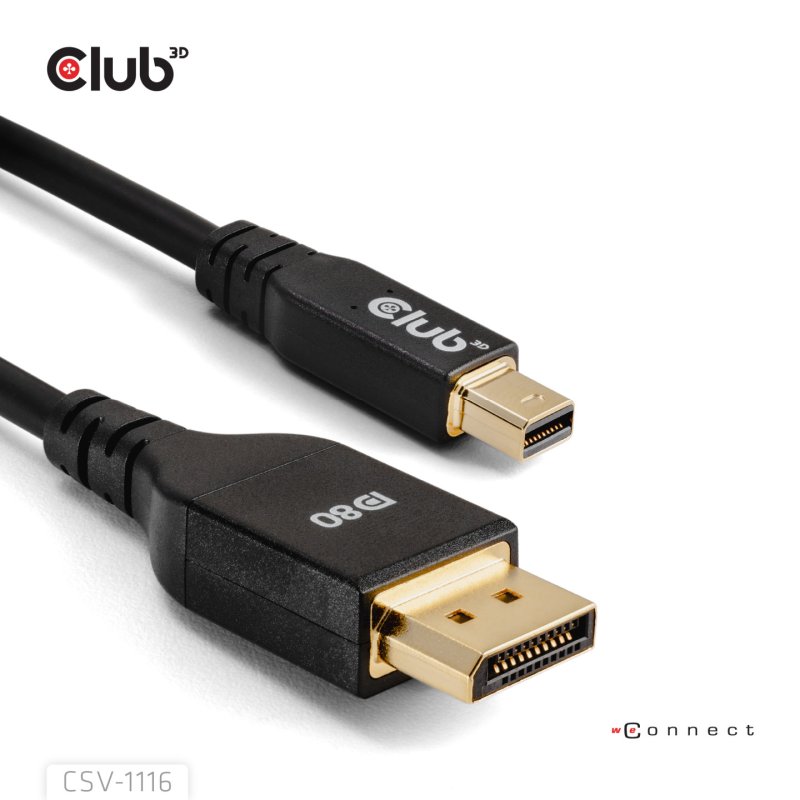 CLUB3D Mini DisplayPort™ to DisplayPort™ Bi-Directional VESA DP80 Certified Cable M/M 1m/3.28ft