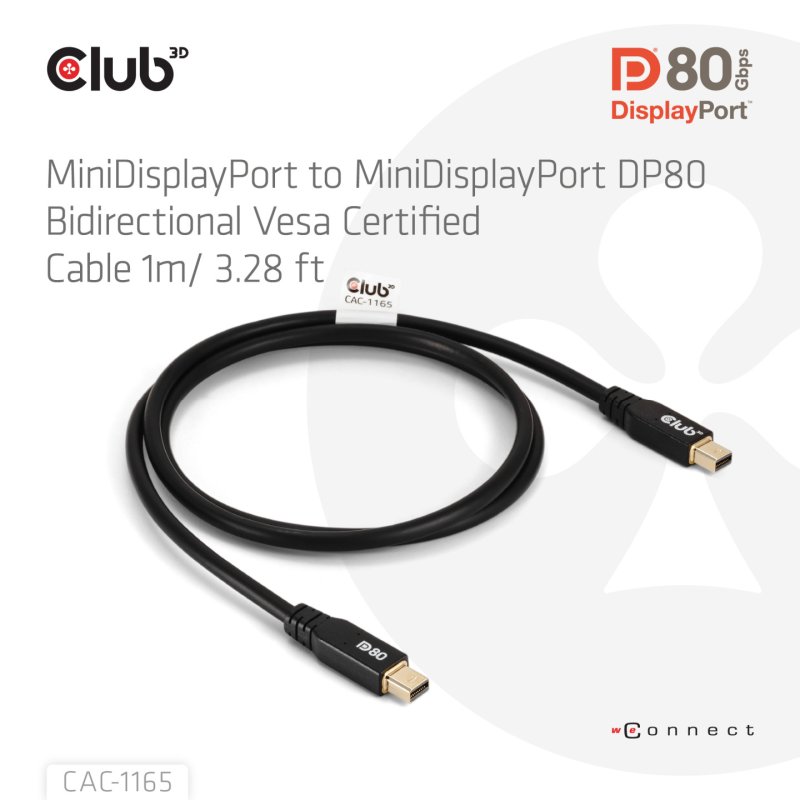 CLUB3D MiniDisplayPort™ to MiniDisplayPort Bi-Directional VESA DP80 Certified Cable M/M 1m/3.28ft