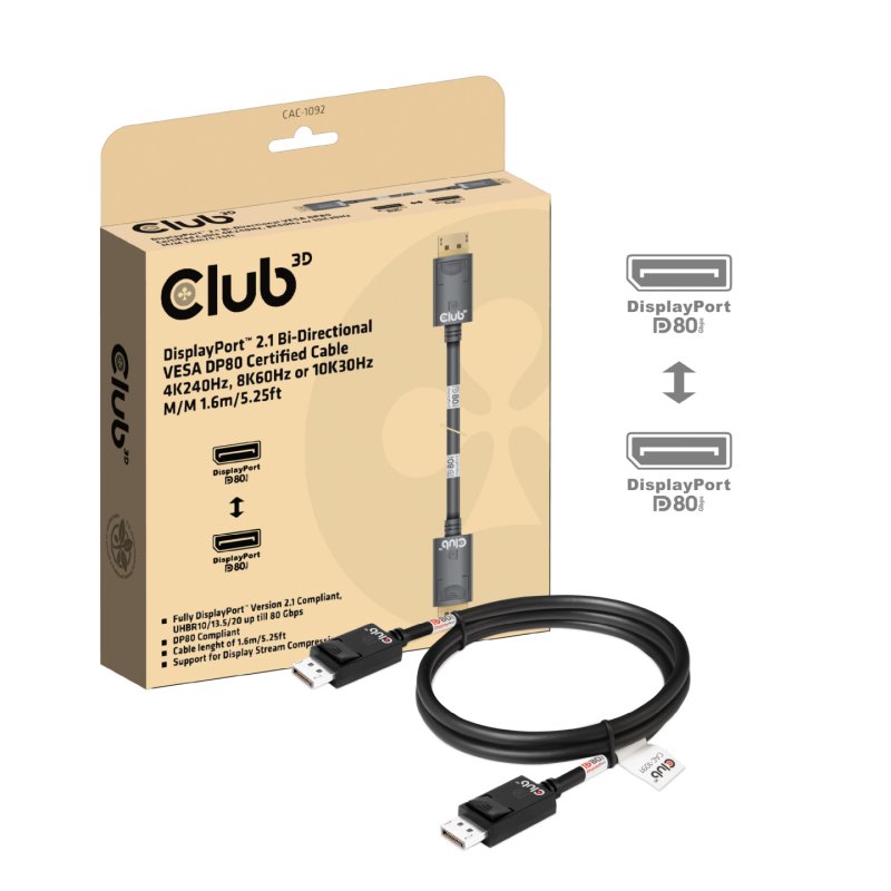 Club3D DP-Kabel 2.1 DP80 zertifiziert 1.6m 10K/8K/4K St/St retail