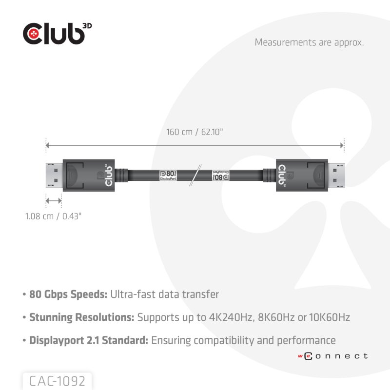 Club3D DP-Kabel 2.1 DP80 zertifiziert 1.6m 10K/8K/4K St/St retail