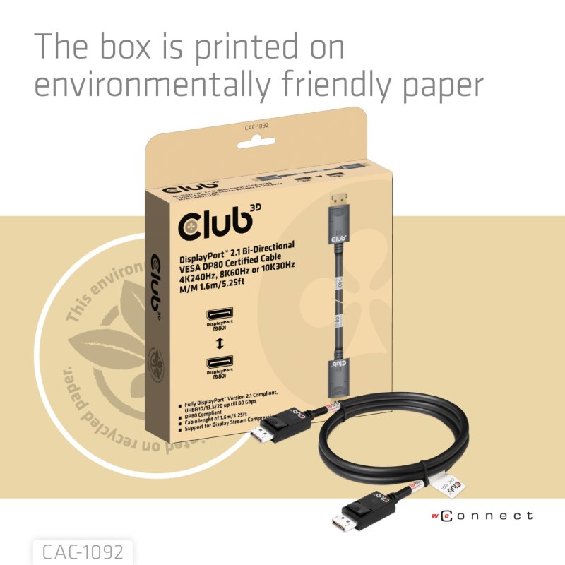 CLUB3D CAC-1092 câble DisplayPort 1,6 m Noir