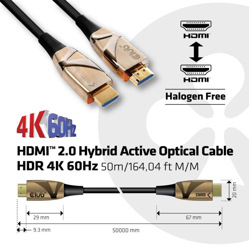 Club3D HDMI-Kabel A - A 2.0 aktiv opt. 4K60Hz UHD 50 Meter retail