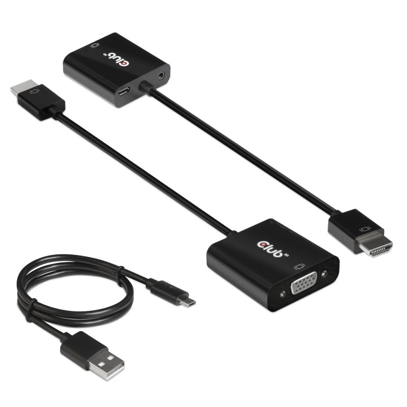 CLUB3D CAC-1302 câble vidéo et adaptateur 0,5 m HDMI Type A (Standard) VGA (D-Sub) Noir