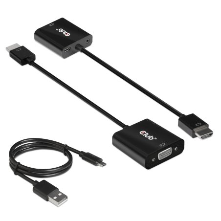 CLUB3D CAC-1302 câble vidéo et adaptateur 0,5 m HDMI Type A (Standard) VGA (D-Sub) Noir