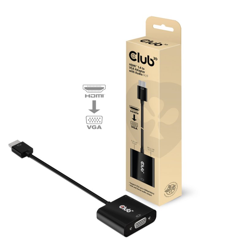 CLUB3D CAC-1302 câble vidéo et adaptateur 0,5 m HDMI Type A (Standard) VGA (D-Sub) Noir