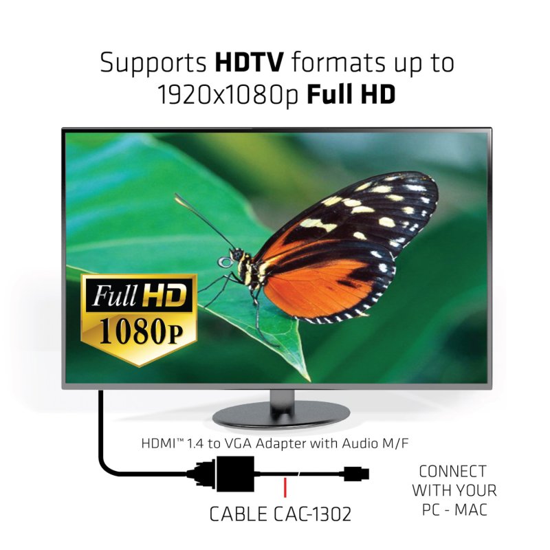 CLUB3D CAC-1302 câble vidéo et adaptateur 0,5 m HDMI Type A (Standard) VGA (D-Sub) Noir