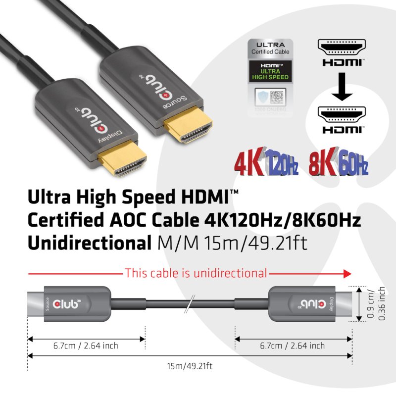 Club3D HDMI-Kabel A - A 2.1 aktiv opt. 8K60Hz UHD 15 Meter retail