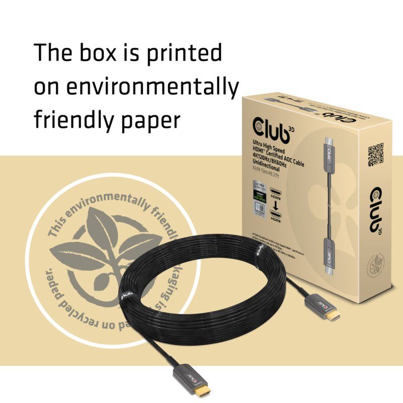 CLUB3D Ultra High Speed HDMI™ Certified AOC Cable 4K120Hz/8K60Hz Unidirectional M/M 15m/49.21ft