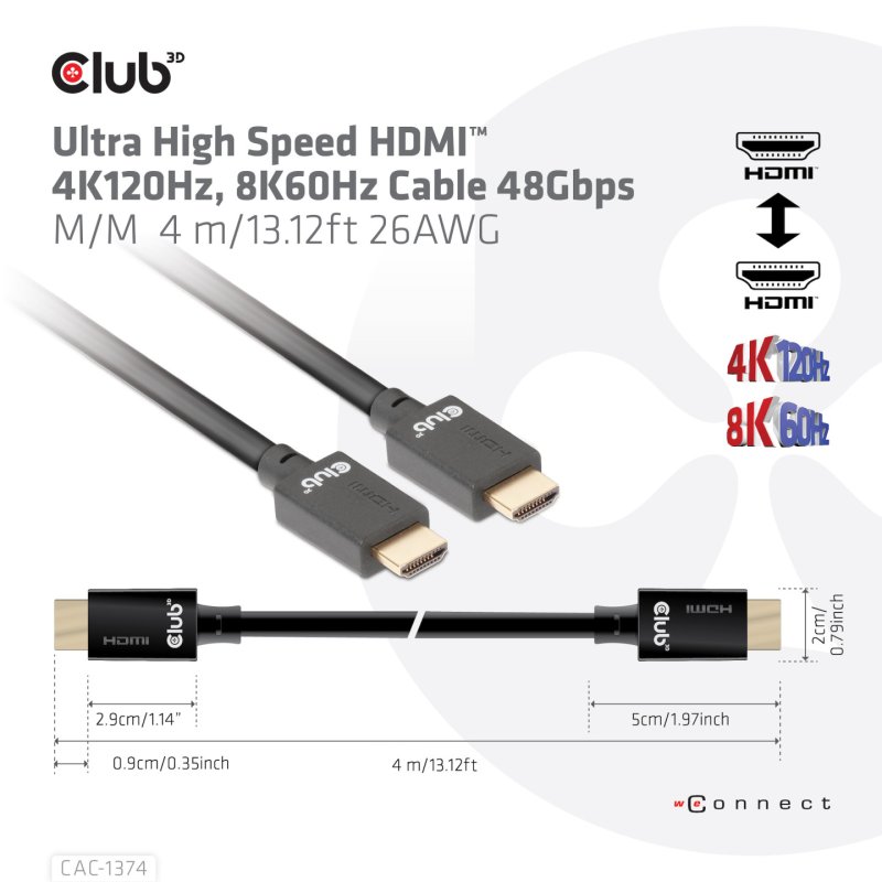 Club3D HDMI-Kabel A - A 2.1 Ultra High Speed 10K HDR 4m retail