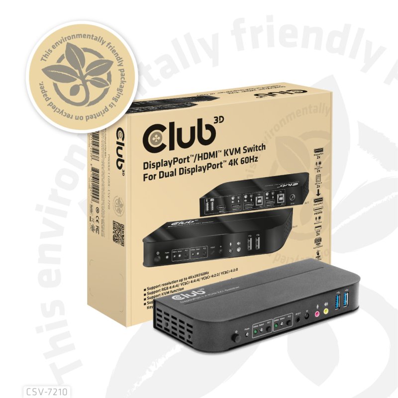 Club3D KVM Switch 4K60Hz 2x DP HDMI oder DP/2xUSB/Audio